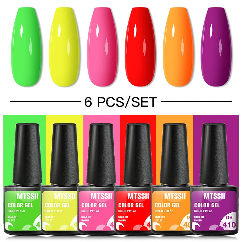 6Pcs/Set Blue Glitter Bright Gel Nail Polish Set Semi Permanent Spring Summer Colors Series Soak Off UV Nail Art Gel Varnish