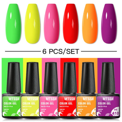 6Pcs/Set Blue Glitter Bright Gel Nail Polish Set Semi Permanent Spring Summer Colors Series Soak Off UV Nail Art Gel Varnish