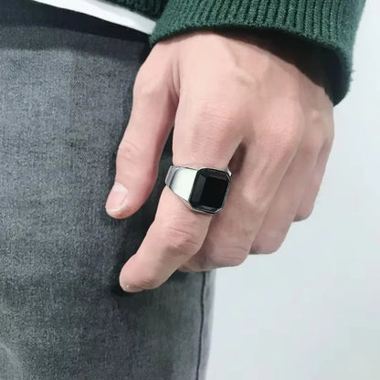 European and American fashion retro domineering simple square agate inlaid personalized versatile men's ring