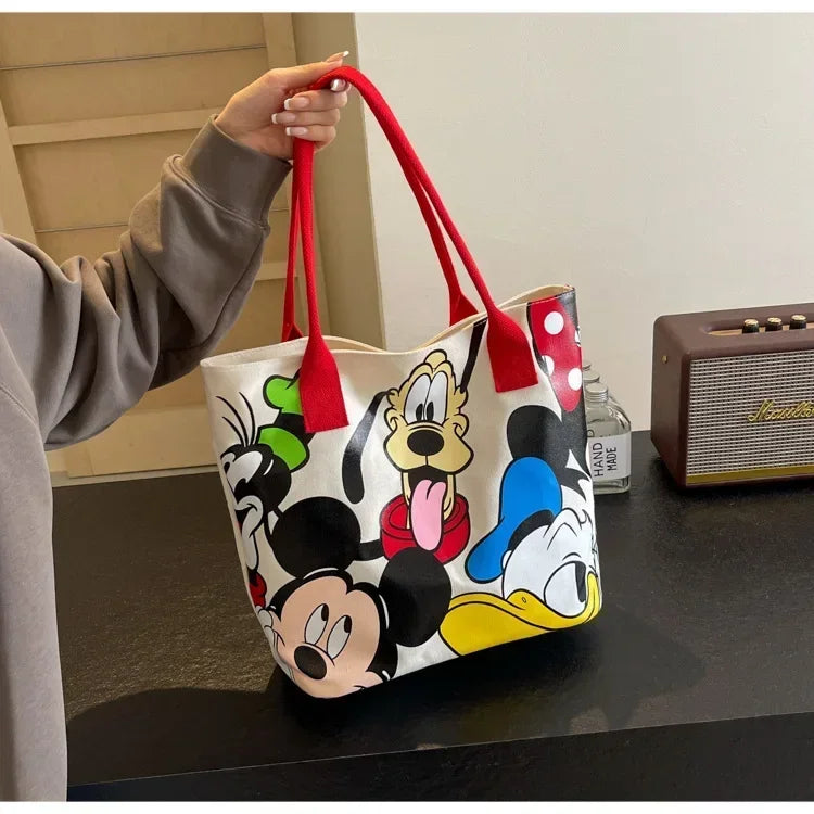 Cartoon Mickey Fashion Versatile LargeCapacity Canvas Shoulder Bag Women's Casual Versatile Tote Bag Student Class Handbag