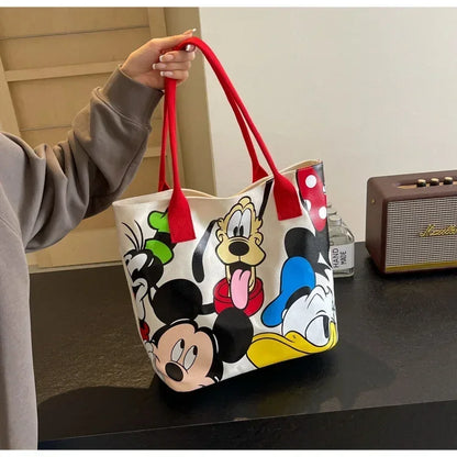 Cartoon Mickey Fashion Versatile LargeCapacity Canvas Shoulder Bag Women's Casual Versatile Tote Bag Student Class Handbag