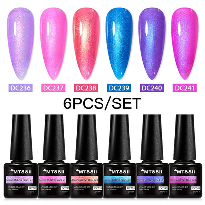 6Pcs/Set Blue Glitter Bright Gel Nail Polish Set Semi Permanent Spring Summer Colors Series Soak Off UV Nail Art Gel Varnish