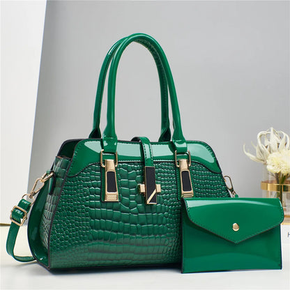 Luxury Brand Crocodile Women Tote Bag Bright Leather Women Handbag Purse Shoulder Bag Female Top-handle Bags Commuting Shopping