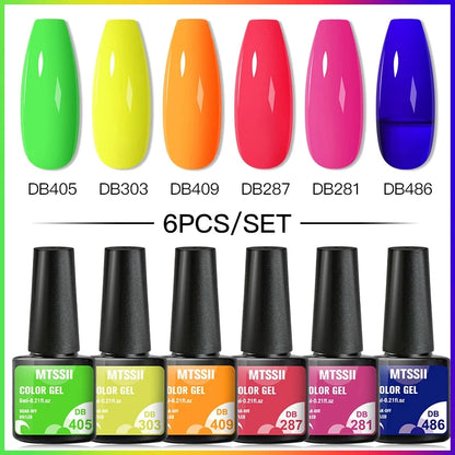 6Pcs/Set Blue Glitter Bright Gel Nail Polish Set Semi Permanent Spring Summer Colors Series Soak Off UV Nail Art Gel Varnish