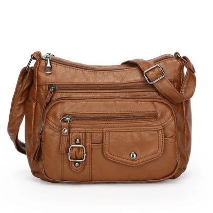 Retro Soft Pu Leather Crossbody Bags for Women 2025 Female Multi Pocket Shoulder Bag Purses and Handbags Designer Messenger Sac
