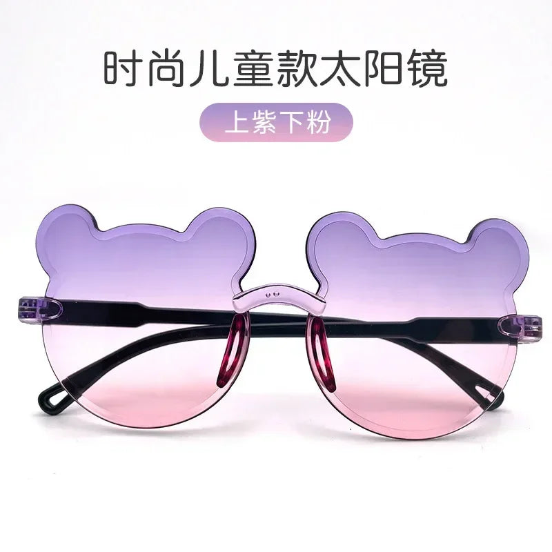 Fashionable New Outdoor Travel Skiing Sunglasses Cartoon Bear Sunglassess for Boy Girl Children Rimless Casual Sunglasses UV400