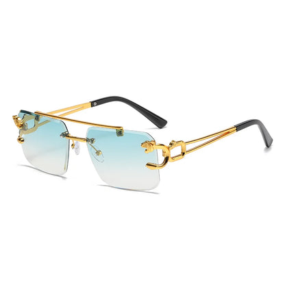 Fashion Rimless Square Double Bridge Sun Glasses Vintage Women Men Sunglasses UV400
