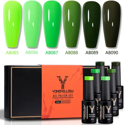 YOKEFELLOW 6Pcs Gel Nail Polish Set 10ML Summer Glitter Gel Polish Macaron Rainbow Colors 2024 Gel Polish Kit Trendy Nail Art
