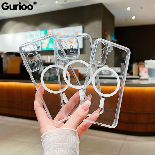 Transparent Magnetic For Magsafe Case For Samsung A14 A15 A16 A23 A25 A34 A35 A52 S25 S24 S23 S22 S21 S20 FE Plus Ultra 5G Cover
