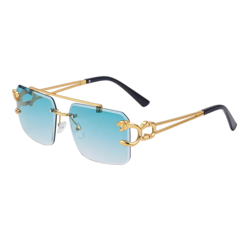 Fashion  Leopard Rimless Sunglasses Double Bridges Gradient Ocean Film Shades UV400
