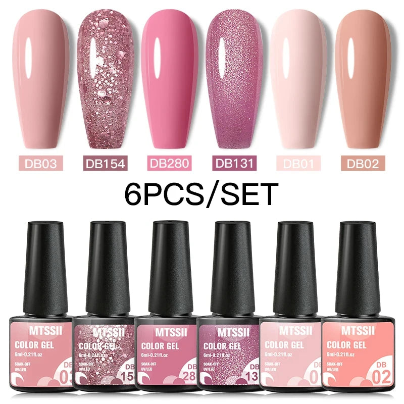 6Pcs/Set Blue Glitter Bright Gel Nail Polish Set Semi Permanent Spring Summer Colors Series Soak Off UV Nail Art Gel Varnish