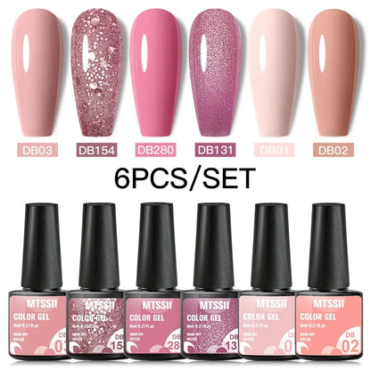 6Pcs/Set Blue Glitter Bright Gel Nail Polish Set Semi Permanent Spring Summer Colors Series Soak Off UV Nail Art Gel Varnish