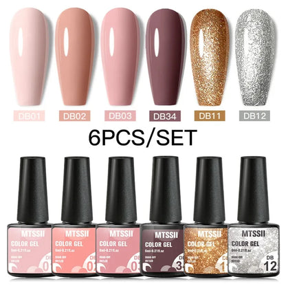 6Pcs/Set Blue Glitter Bright Gel Nail Polish Set Semi Permanent Spring Summer Colors Series Soak Off UV Nail Art Gel Varnish
