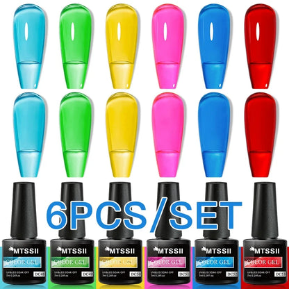 6Pcs/Set Blue Glitter Bright Gel Nail Polish Set Semi Permanent Spring Summer Colors Series Soak Off UV Nail Art Gel Varnish