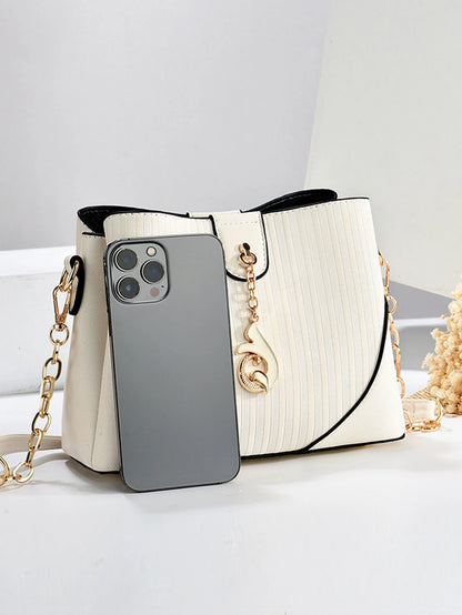Fashion bucket bag, simple style PU leather handbag, large capacity solid color women's crossbody bag