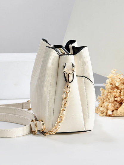 Fashion bucket bag, simple style PU leather handbag, large capacity solid color women's crossbody bag