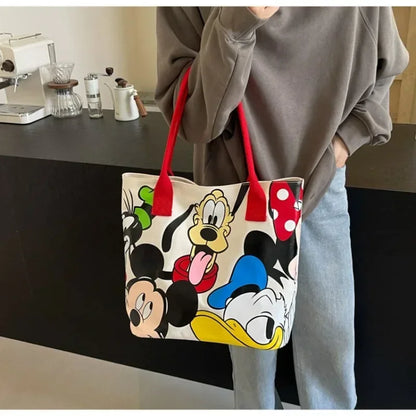 Cartoon Mickey Fashion Versatile LargeCapacity Canvas Shoulder Bag Women's Casual Versatile Tote Bag Student Class Handbag