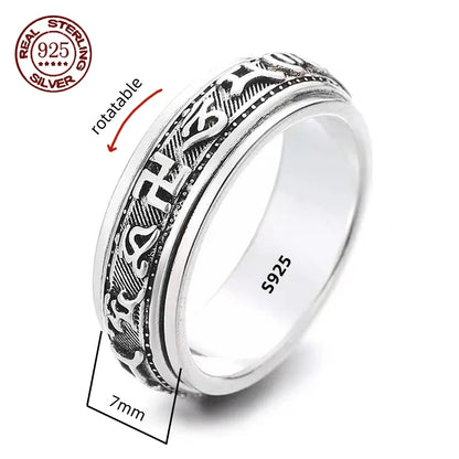 Factory Price S925 Sterling Silver Great Wall Pattern Spinner Ring Men Women Real Silver Double-layer Rotatable Rings Jewelry