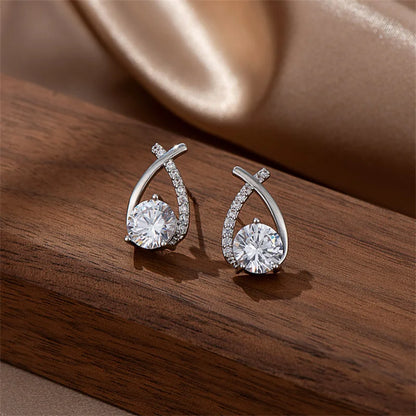 Fashion Cross Stud Earrings For Women Girls Korean Style Elegant Crystal Jewelry Ear Rings Fishtail Lady Earrings Gifts