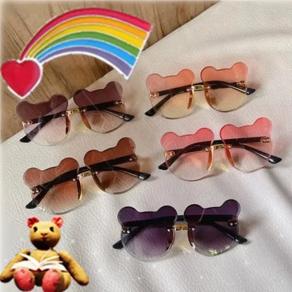 Fashionable New Outdoor Travel Skiing Sunglasses Cartoon Bear Sunglassess for Boy Girl Children Rimless Casual Sunglasses UV400
