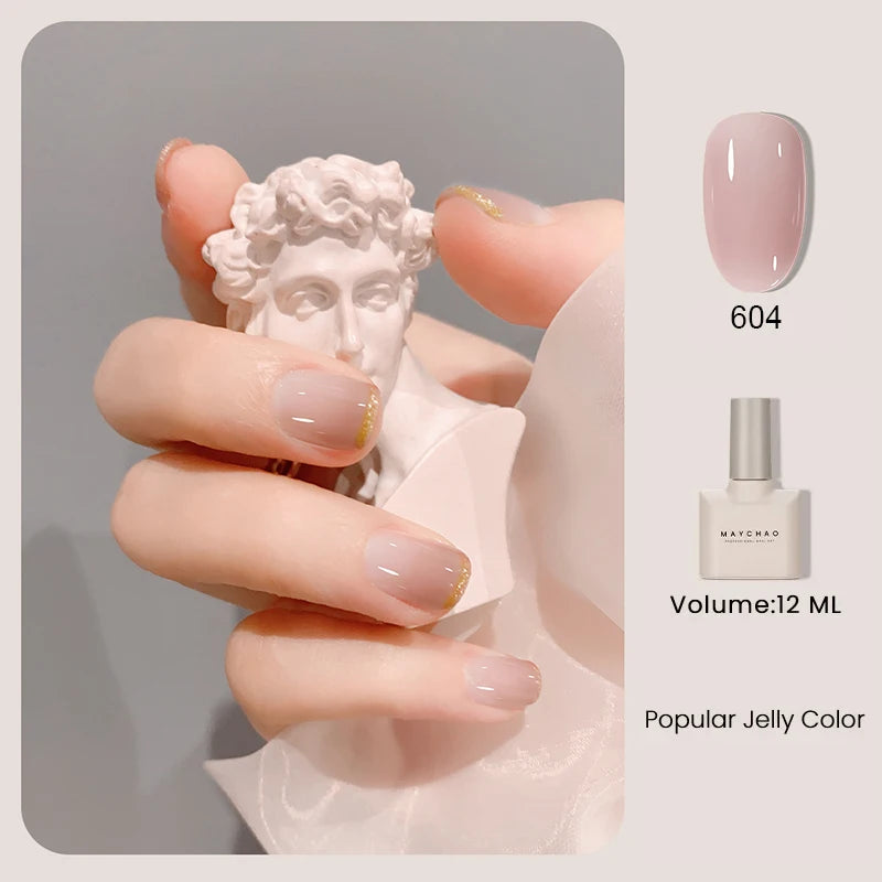 MAYCHAO 12ml Jelly Gel Nail Polish Semi Permanent Top Coat Soak Off UV LED Gel Art Nail Varnish Manicure Long Lasting Nail Gel