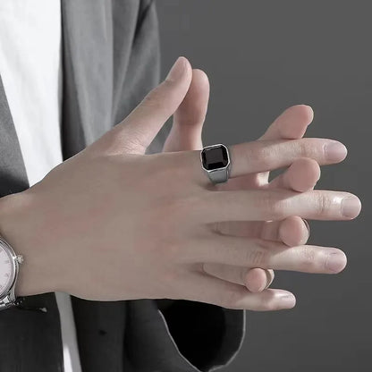 European and American fashion retro domineering simple square agate inlaid personalized versatile men's ring