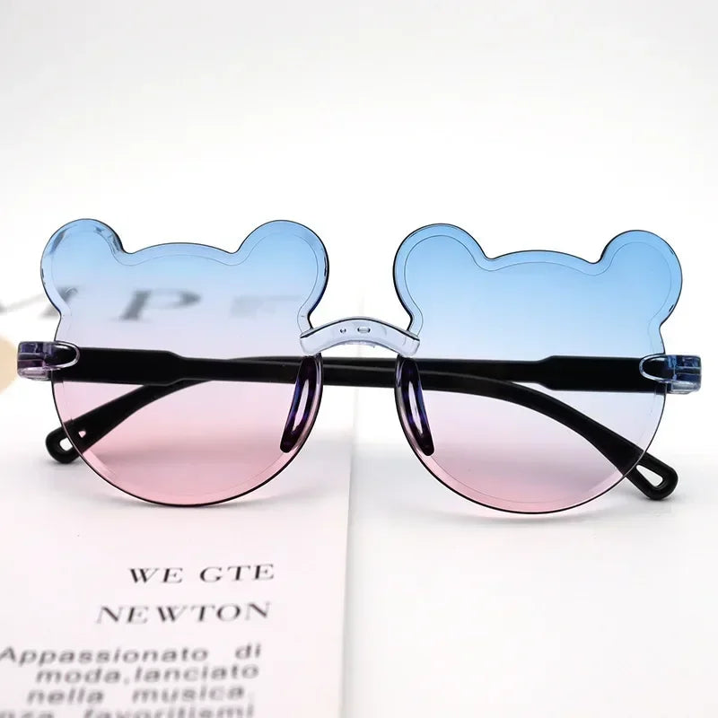 Fashionable New Outdoor Travel Skiing Sunglasses Cartoon Bear Sunglassess for Boy Girl Children Rimless Casual Sunglasses UV400