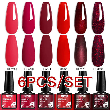 6Pcs/Set Blue Glitter Bright Gel Nail Polish Set Semi Permanent Spring Summer Colors Series Soak Off UV Nail Art Gel Varnish