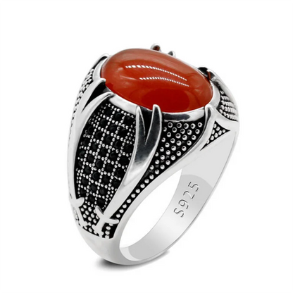 Hot Sale Islamic Religious Muslim Ring for Men Network Turkish Double Swords Oval CZ Stone Punk Party Wholesale Jewelry