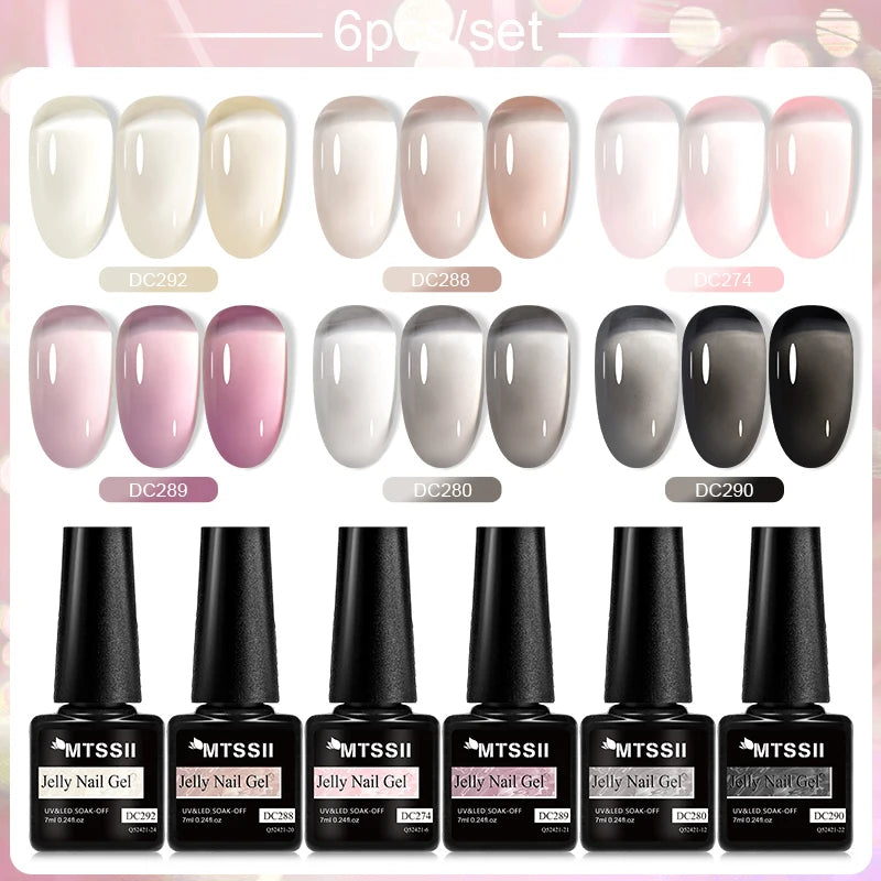 6Pcs/Set Blue Glitter Bright Gel Nail Polish Set Semi Permanent Spring Summer Colors Series Soak Off UV Nail Art Gel Varnish