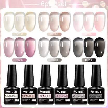 6Pcs/Set Blue Glitter Bright Gel Nail Polish Set Semi Permanent Spring Summer Colors Series Soak Off UV Nail Art Gel Varnish