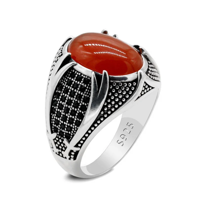 Hot Sale Islamic Religious Muslim Ring for Men Network Turkish Double Swords Oval CZ Stone Punk Party Wholesale Jewelry