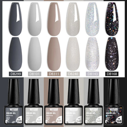 6Pcs/Set Blue Glitter Bright Gel Nail Polish Set Semi Permanent Spring Summer Colors Series Soak Off UV Nail Art Gel Varnish
