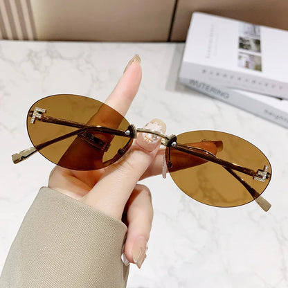 Elegant Diamond Oval Sunglasses Male Letter "F" Rimless Sunglasses Female