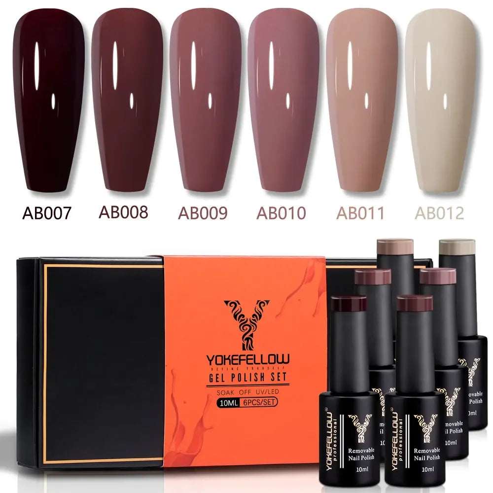 YOKEFELLOW 6Pcs Gel Nail Polish Set 10ML Summer Glitter Gel Polish Macaron Rainbow Colors 2024 Gel Polish Kit Trendy Nail Art