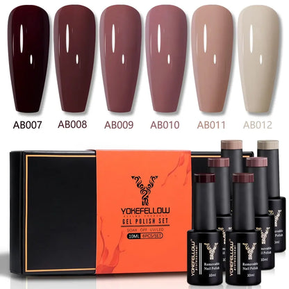 YOKEFELLOW 6Pcs Gel Nail Polish Set 10ML Summer Glitter Gel Polish Macaron Rainbow Colors 2024 Gel Polish Kit Trendy Nail Art