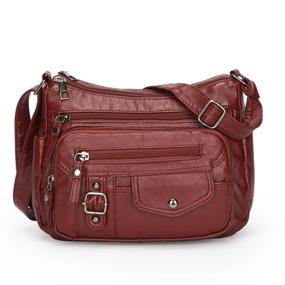 Retro Soft Pu Leather Crossbody Bags for Women 2025 Female Multi Pocket Shoulder Bag Purses and Handbags Designer Messenger Sac