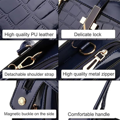 Luxury Brand Crocodile Women Tote Bag Bright Leather Women Handbag Purse Shoulder Bag Female Top-handle Bags Commuting Shopping