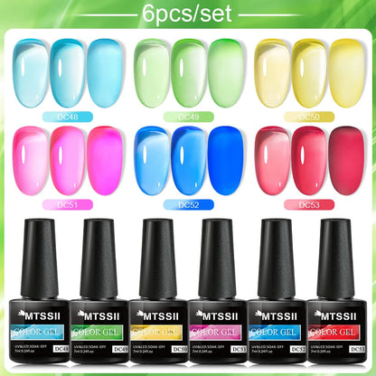 6Pcs/Set Blue Glitter Bright Gel Nail Polish Set Semi Permanent Spring Summer Colors Series Soak Off UV Nail Art Gel Varnish