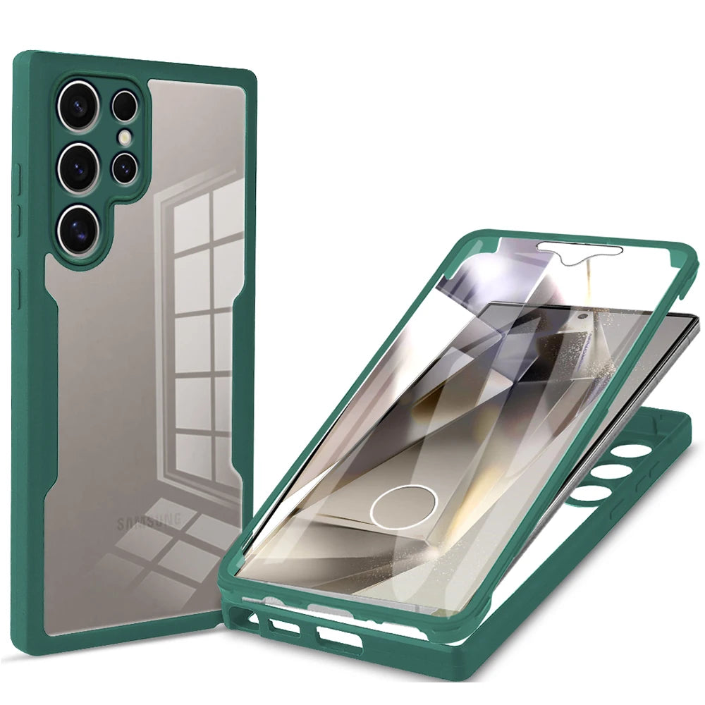 360 Double Sided Full Protection Phone Case for Samsung Galaxy S21 S22 S23 Plus S24 Ultra Slim Clear Cover with Screen Protector
