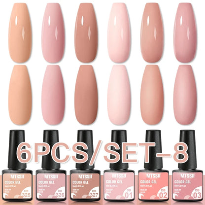 6Pcs/Set Blue Glitter Bright Gel Nail Polish Set Semi Permanent Spring Summer Colors Series Soak Off UV Nail Art Gel Varnish