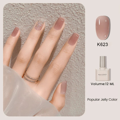 MAYCHAO 12ml Jelly Gel Nail Polish Semi Permanent Top Coat Soak Off UV LED Gel Art Nail Varnish Manicure Long Lasting Nail Gel